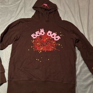 Brown Hoodie with Red and Pink Graphic